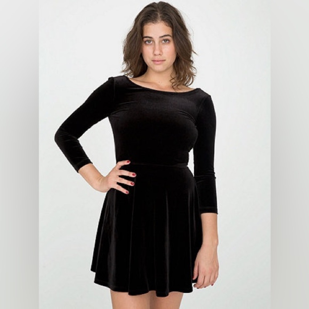 American Apparel - Black Velvet Skater Dress Size L